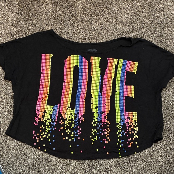 Modern Lux Tops - Black Crop Top with Colorful Glitter LOVE Graphic - Size Juniors Small